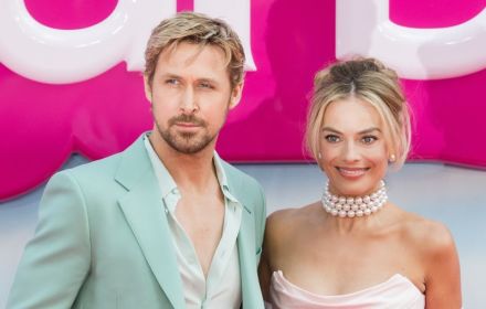 Margot Robbie and Ryan Gosling filming Barbie